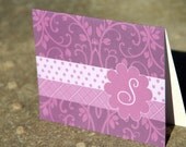 12 A2 Purple Personalized Damask Notecards Set