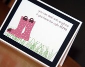 Pink Polka Dot Rain Boot Encouragement Friendship Card