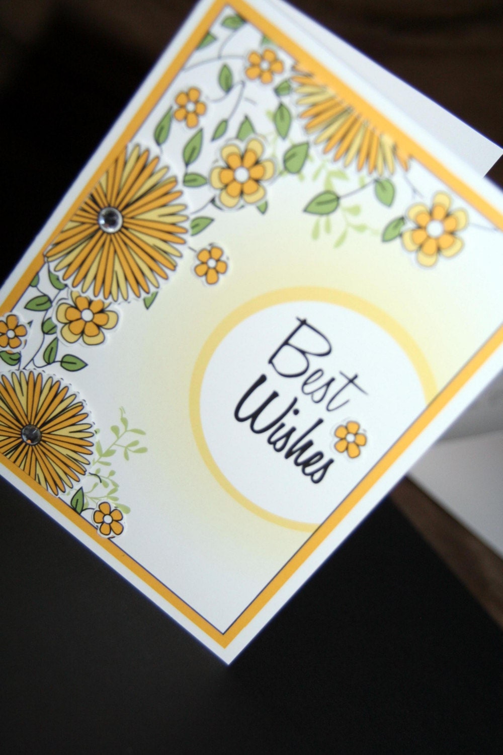 Yellow Orange and Green Best Wishes Flower Card Perfect for a Wedding