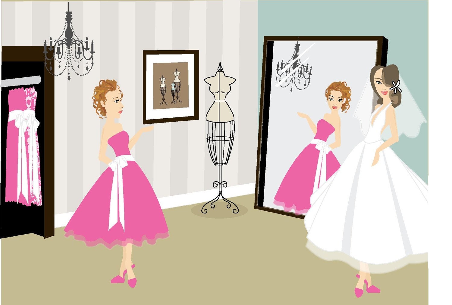 Exclusive FACES COLLECTION Vintage Inspired Modern Bridesmaid Dress Fitting Reminder Postcard