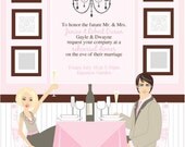 Exclusive FACES COLLECTION Modern Stylish Shabby Chic Gray and Pink Beautiful Chandelier Bride and Groom Dinner Rehearsal Dinner Invitation