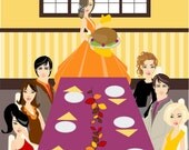 Exclusive FACES COLLECTION Red Crimson Gold Yellow Orange Pumpkin Brown Chocolate Fall Dining Room Thanksgiving Dinner Party Invitation