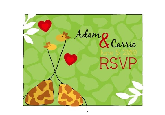 Fun NonTraditional Jungle Green Orange Brown Giraffe Wedding Invitation