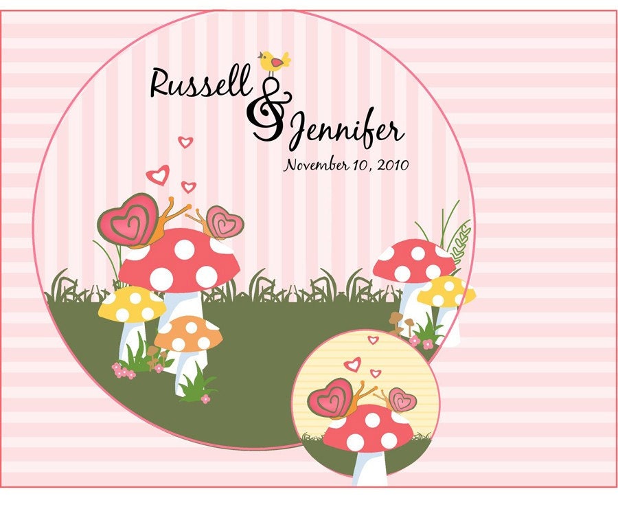 Fun NonTraditional Pink Watermelon Yellow Orange Mushroom Woodland Bird Snail Bride and Groom Couple Wedding Invitation