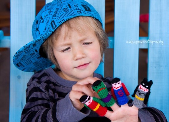 Super Heroes Finger Puppet Set (5 puppets)  We can create custom orders of individual puppets or puppet sets.