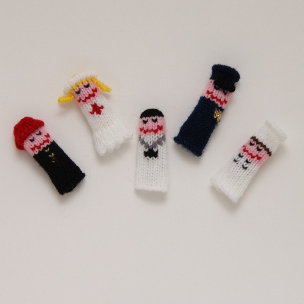 ON SALE.  Community Helpers Finger Puppet Set  (Includes Firefighter, Nurse, Doctor, Police Officer, and Chef.)  We can create custom listings of individual puppets or puppet sets.