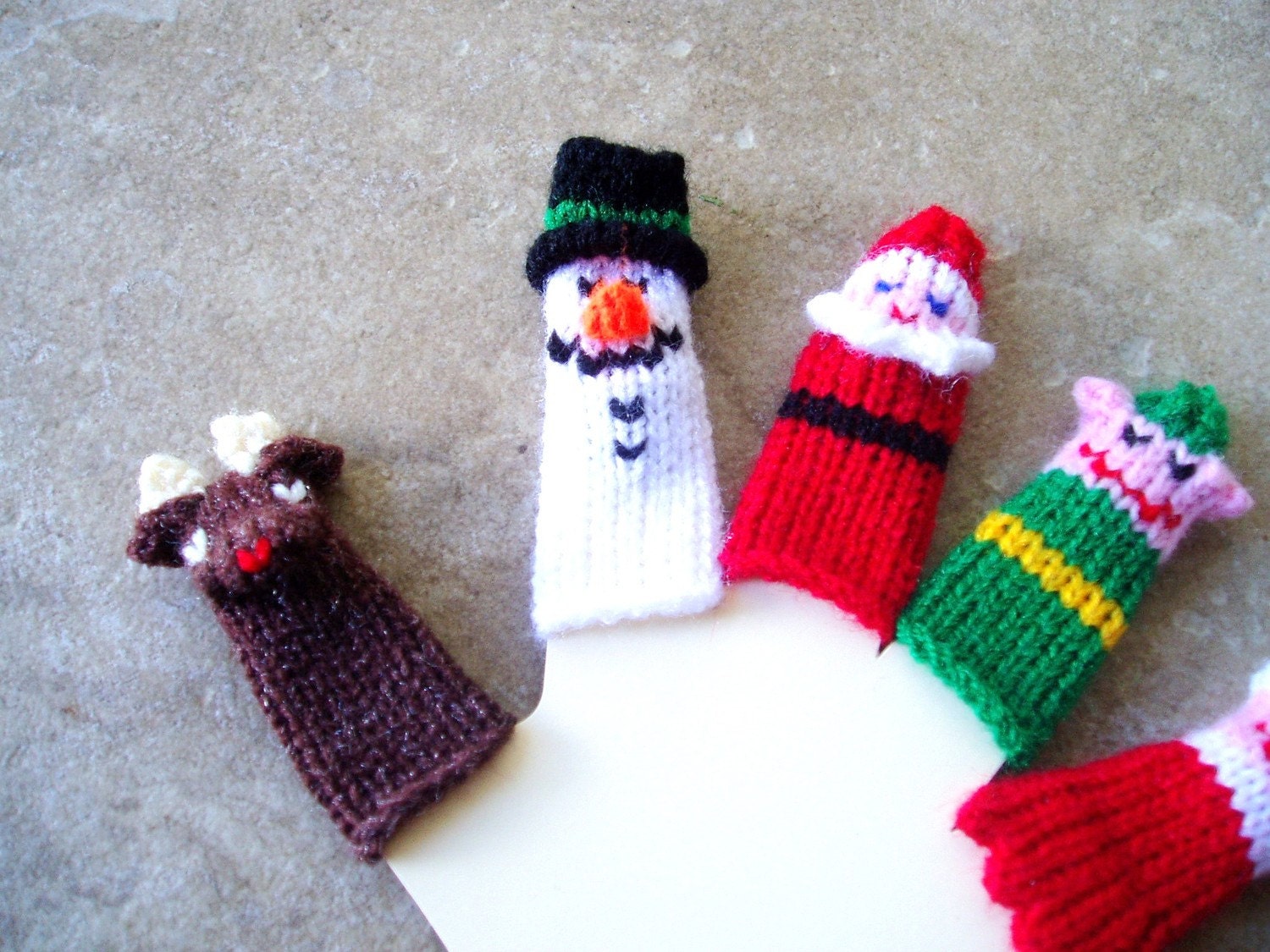 Christmas Finger Puppet Set (Santa, Mrs. Santa, Rudloph, Snowman, and Elf.) We can create custom orders of individual puppets or puppet sets.
