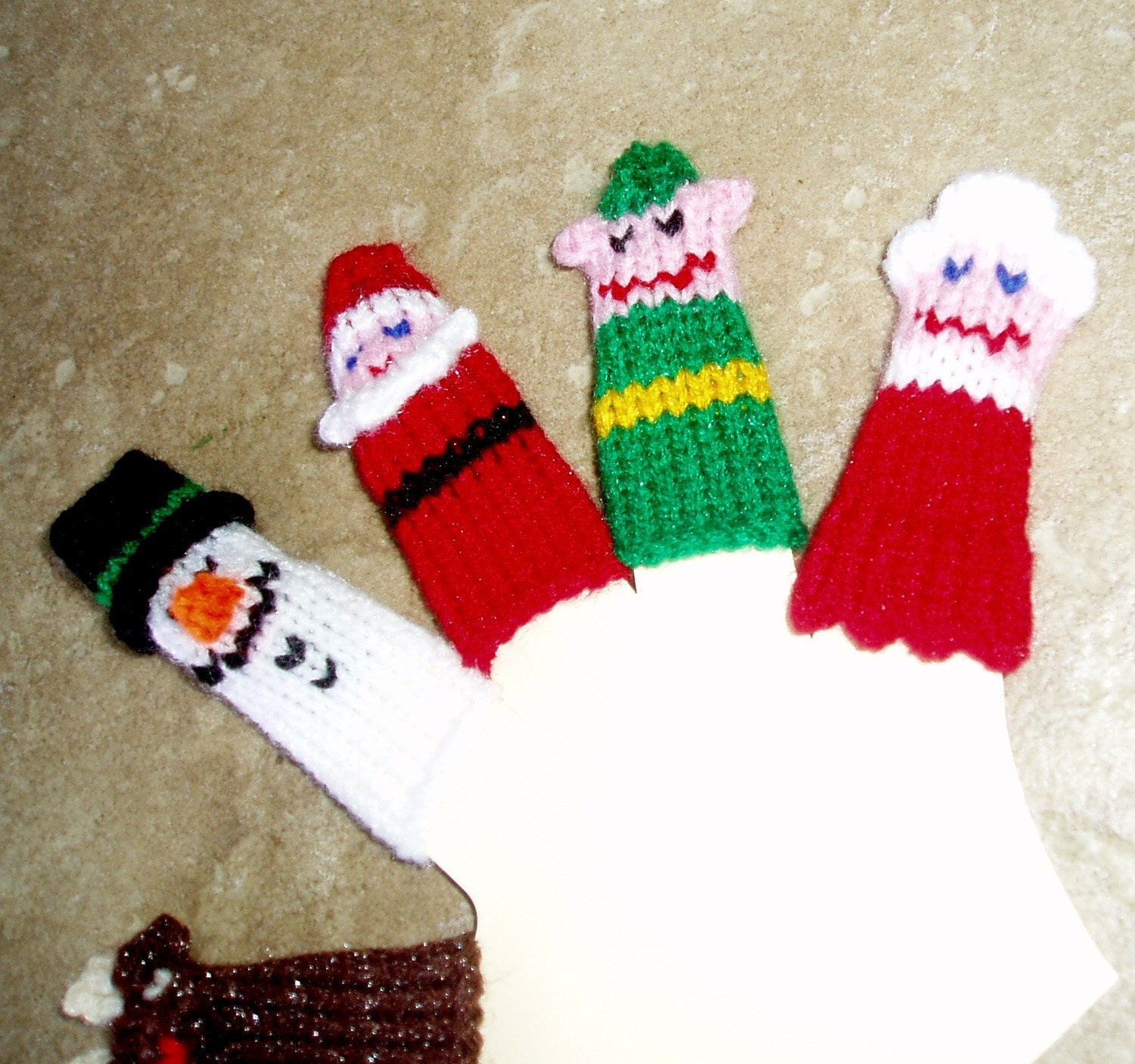 Christmas Finger Puppet Set (Santa, Mrs. Santa, Rudloph, Snowman, and Elf.) We can create custom orders of individual puppets or puppet sets.