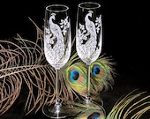 Crystal Champagne Flutes, Wedding Peacock, Personalized Champagne Glasses