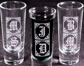 6 Monogrammed Shot Glasses, Etched Glass Groomsmen Gifts for Groomsmen