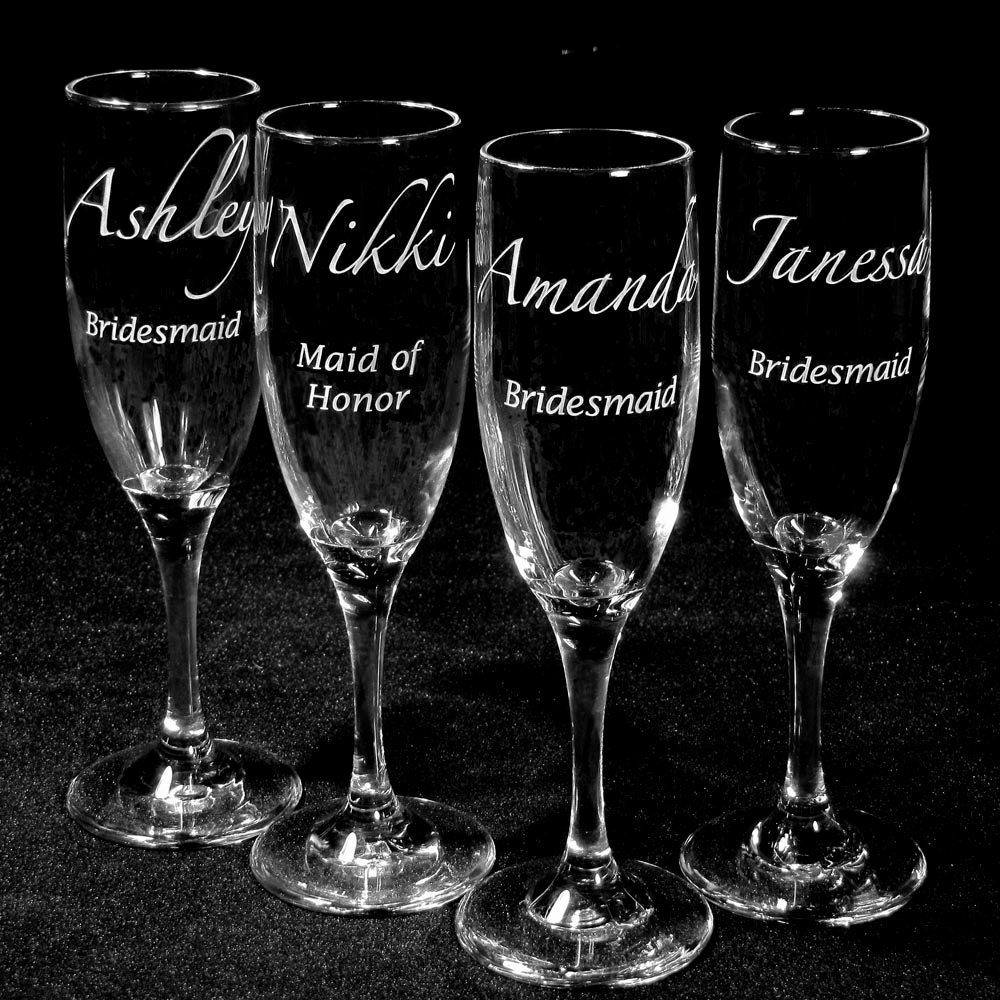2 Personalized Bridesmaid Gifts Wedding Champagne Flutes