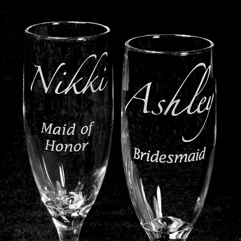 7 Champagne Flutes, Personalized Bridal Party Gifts