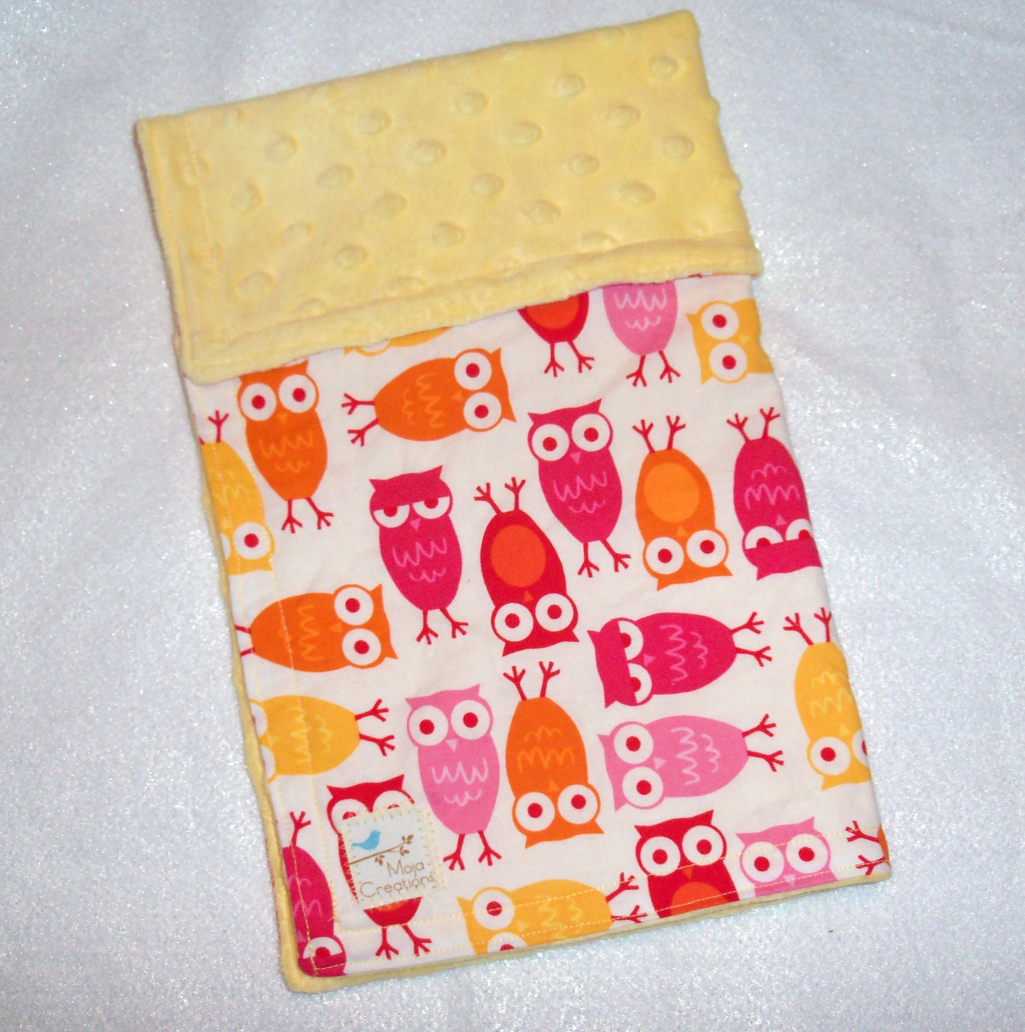 Mini Baby Blanket - Minky and Cotton - Owls in Pink