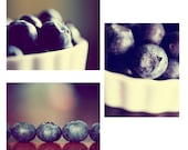 Set of 3 - Fresh Blueberry Photograph Prints - 5x7 Photographs - Food Fruit - midnight navy blue berry dark foodie kitchen home decor