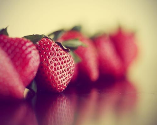 Summer Sweet Strawberries - Food Photography - 8x10 - fall autumn harvest Foodie Bright red fruit golden yellow vivid bold green