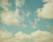 Landcape Sky Clouds Mini Photograph - blue rustic teal turquoise aqua white fluffy nature sky baby blue yellow peaceful 3x3