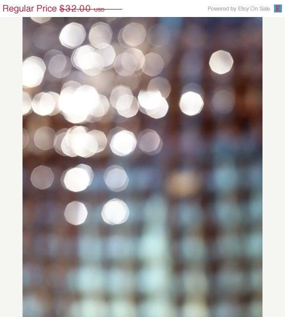 Abstract Fine Art Photograph - Blue white teal turquoise circles bokah brown macro tan Sparkle 4x6