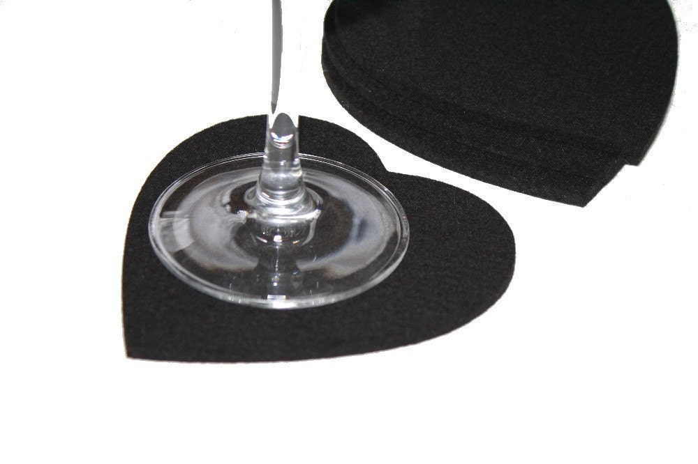 Felt Heart Coasters in 5MM Thick Virgin Merino Wool Felt-Black