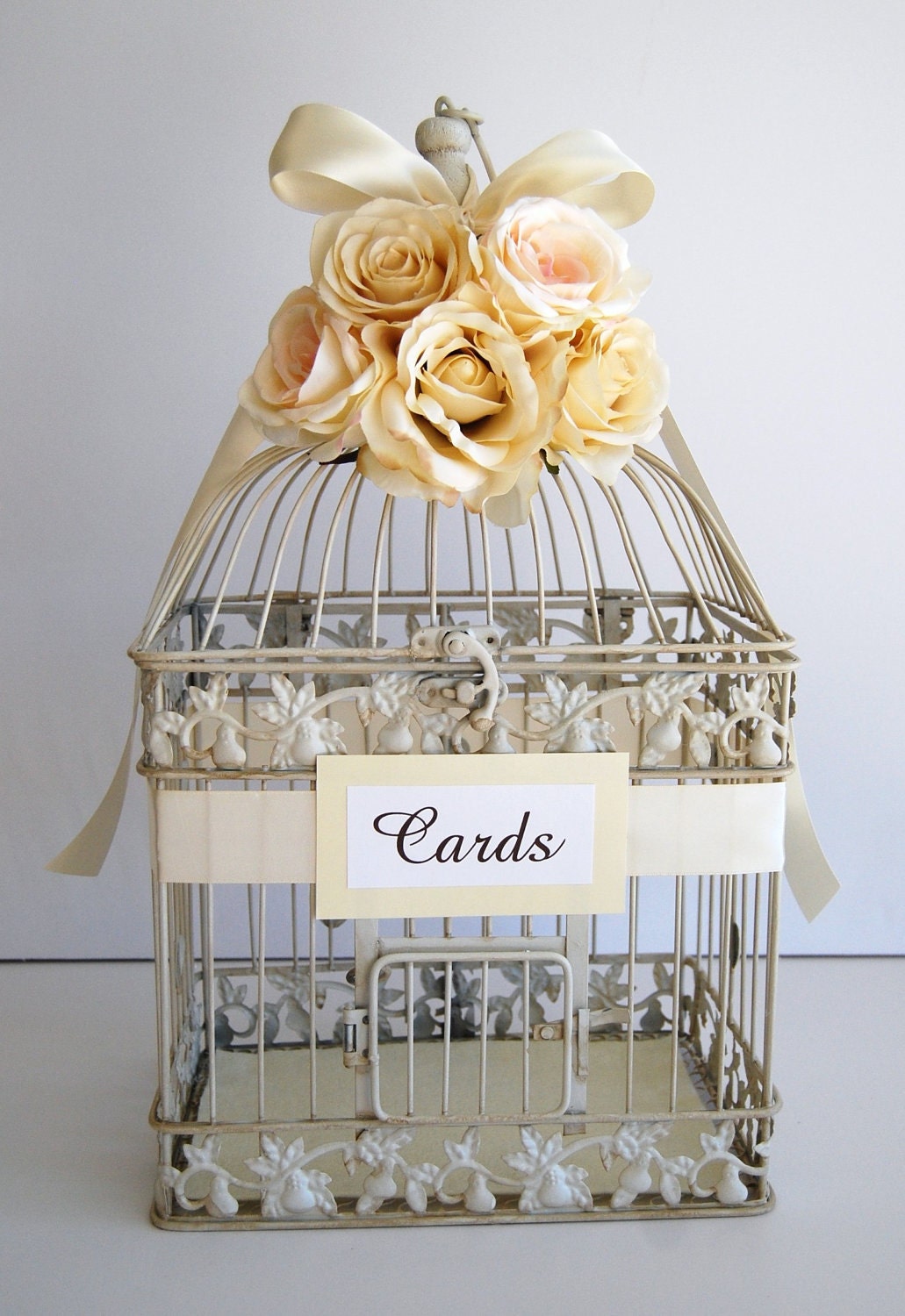 Custom Large Wedding Bird Cage Card Holder Money Holder - Ivory, Champagne, Sahara