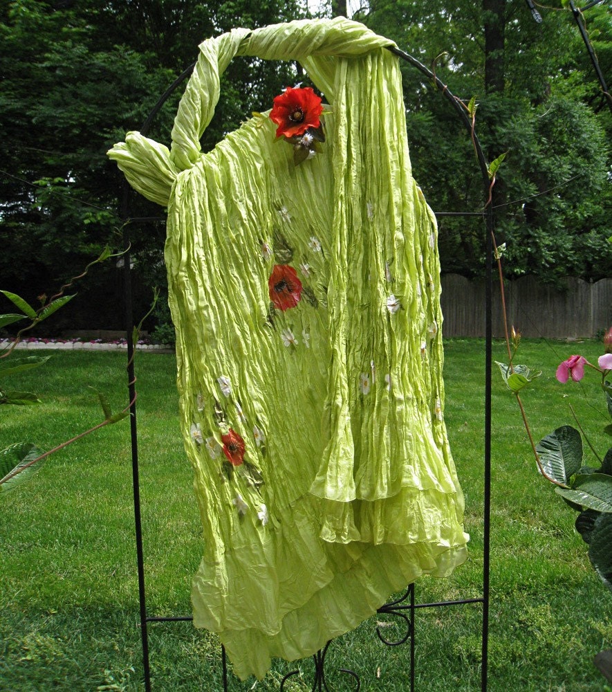 Silk hand painted shawl wrap Poppy flowers