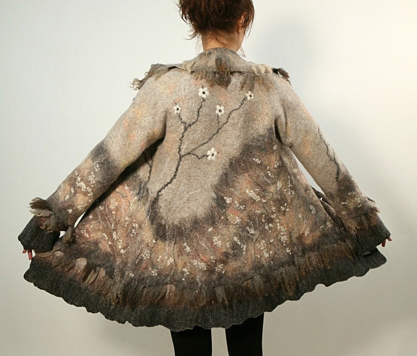 Hand felted wool coat jacket SAKURA