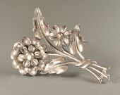 Vintage 1940s HUGE Sterling FLOWER Pin BROOCH