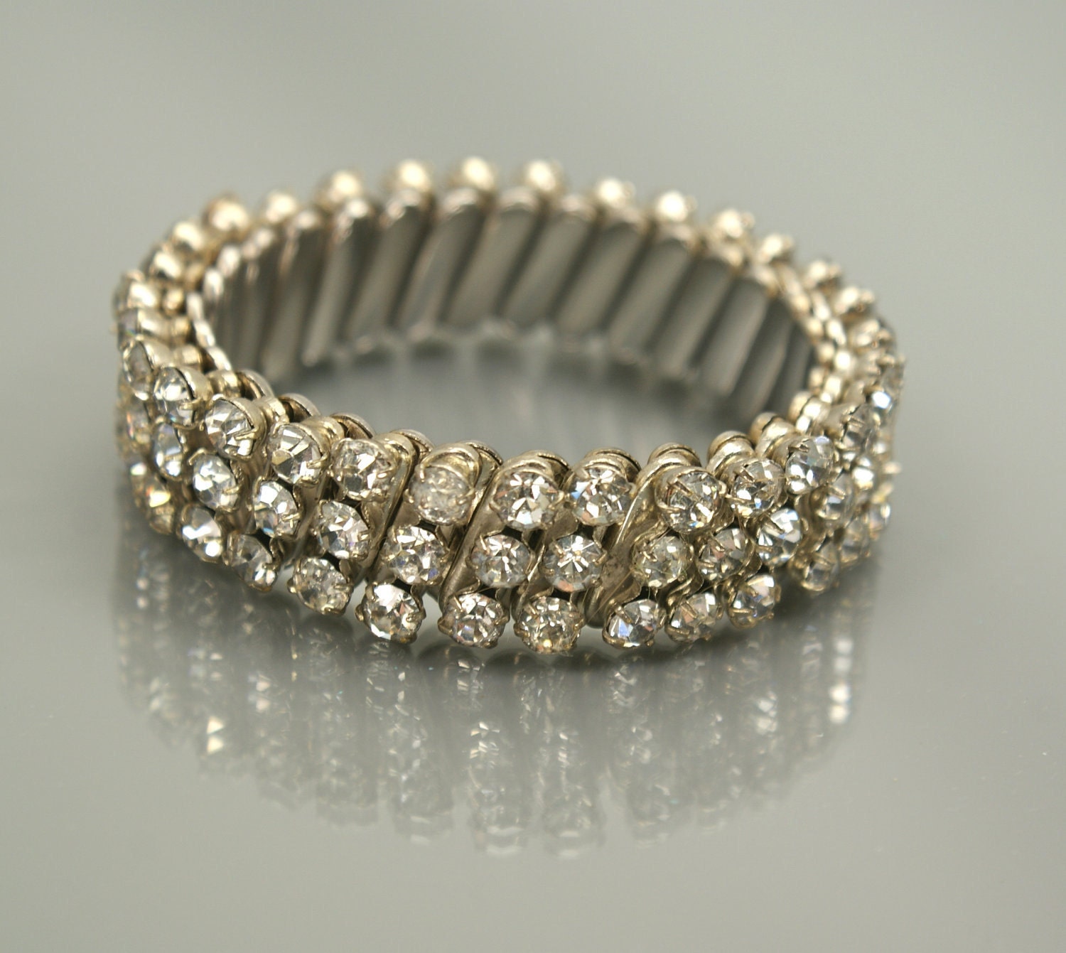Vintage 3 Row Rhinestone Expansion Bracelet