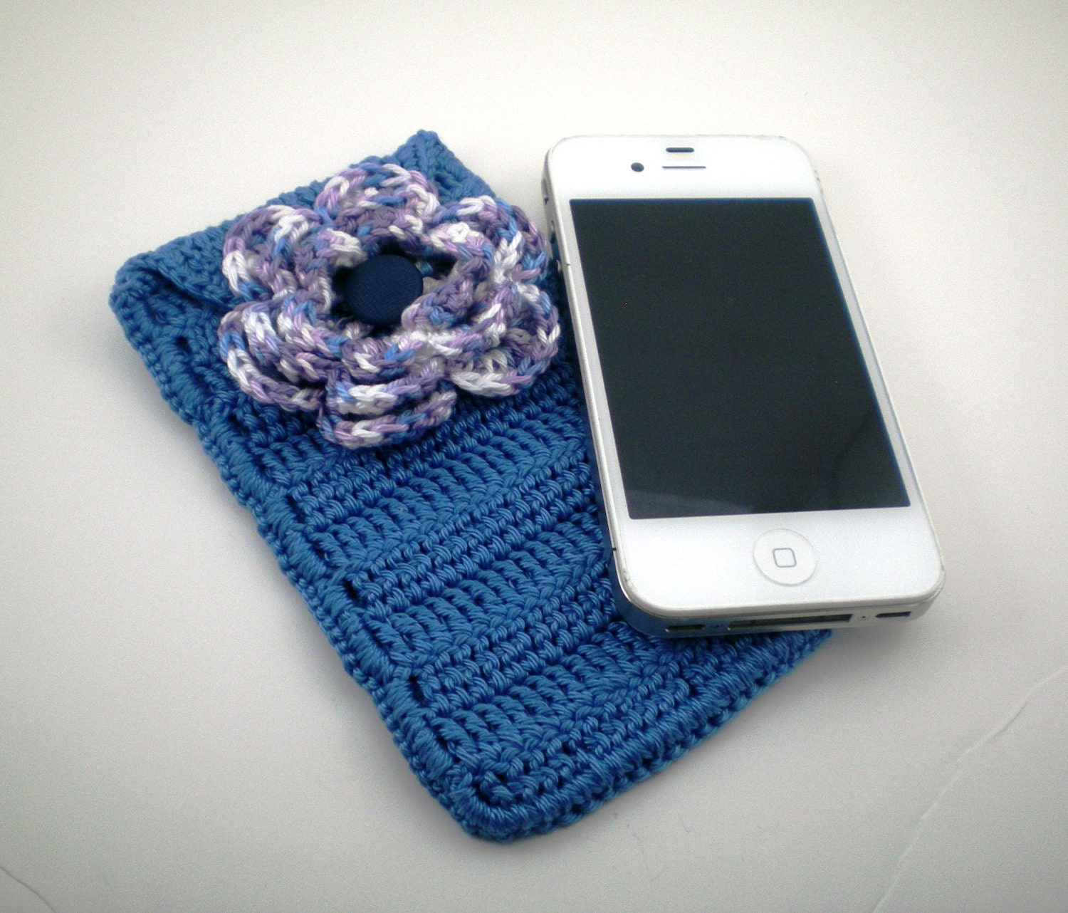 Crochet Iphone Case Blue Colorful Rose Cell Phone case