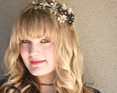 glitter headband, with silver leaves and black flowers