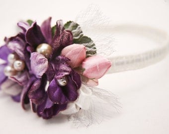 Vintage flower headbands for women in purple and pink