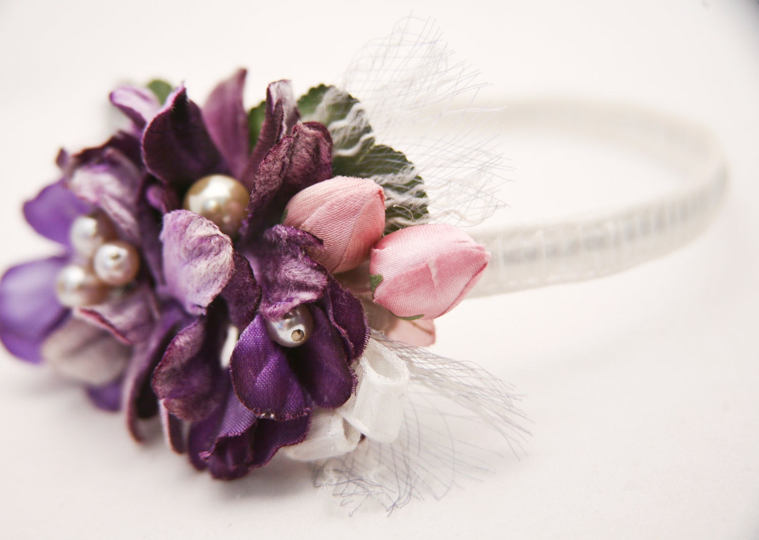 Vintage flower headbands for women in purple and pink