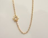 Tiny 14kt Gold Filled Star of David Necklace Set Off Center on a 14kt Gold Filled Chain