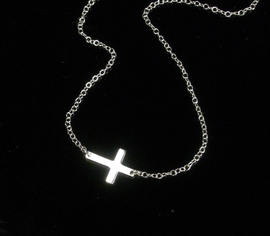 Horizontal Cross Necklace - Sideways Cross Necklace in Sterling Silver as seen on Taylor Jacobson by Luluka