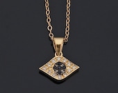 Diamond  Evil Eye Necklace - 14kt Yellow Gold and Sapphires