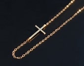 14KT GOLD Kelly Ripa Cross Necklace Set Off Center