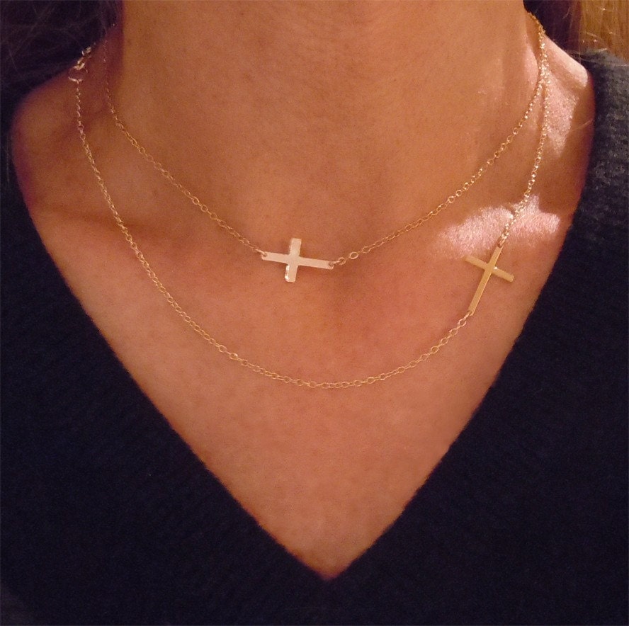 Kelly Ripa Sideways Cross Necklace - 14kt Gold Filled - Skinny Cross