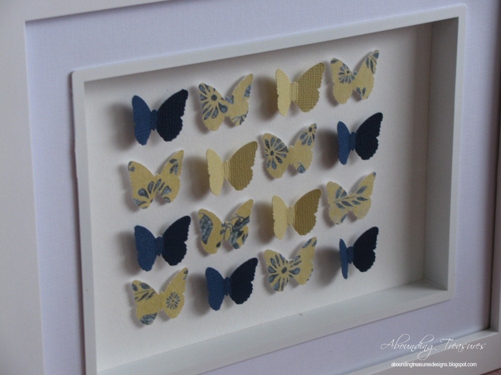 Indigo Blue and Golden Yellow - 3D Butterfly Art - 5X7 - Made to Order