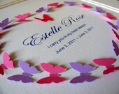 CUSTOM Memorial 3D Heart of Butterflies. Personalized. 8X10. Pink, Blue, Yellow or Custom Mix - Made to Order