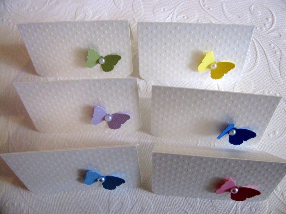 Rainbow Pastels on White Swiss Dot - SET of 6 Butterfly Mini Cards - Made to Order