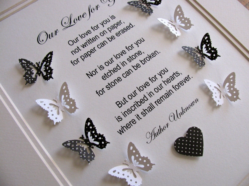 Our Love for You. 3D Memorial Butterfly Word Art. Samples Shown. 8X10. Your Choice of 2 Colours. Made to Order. Can Be Personalized