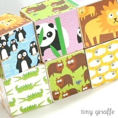 JUMBO Personalized Nursery Wooden Blocks Zoo Safari Animal Wooden Baby Letter Blocks