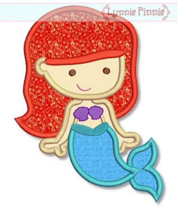 Cute Princess MERMAID Applique 4x4 5x7 6x10 Machine Embroidery Design  Instant Download
