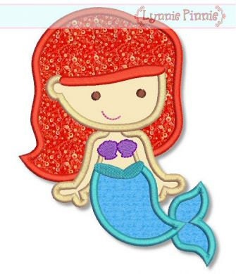 Cute Princess MERMAID Applique 4x4 5x7 6x10 Machine Embroidery Design  Instant Download