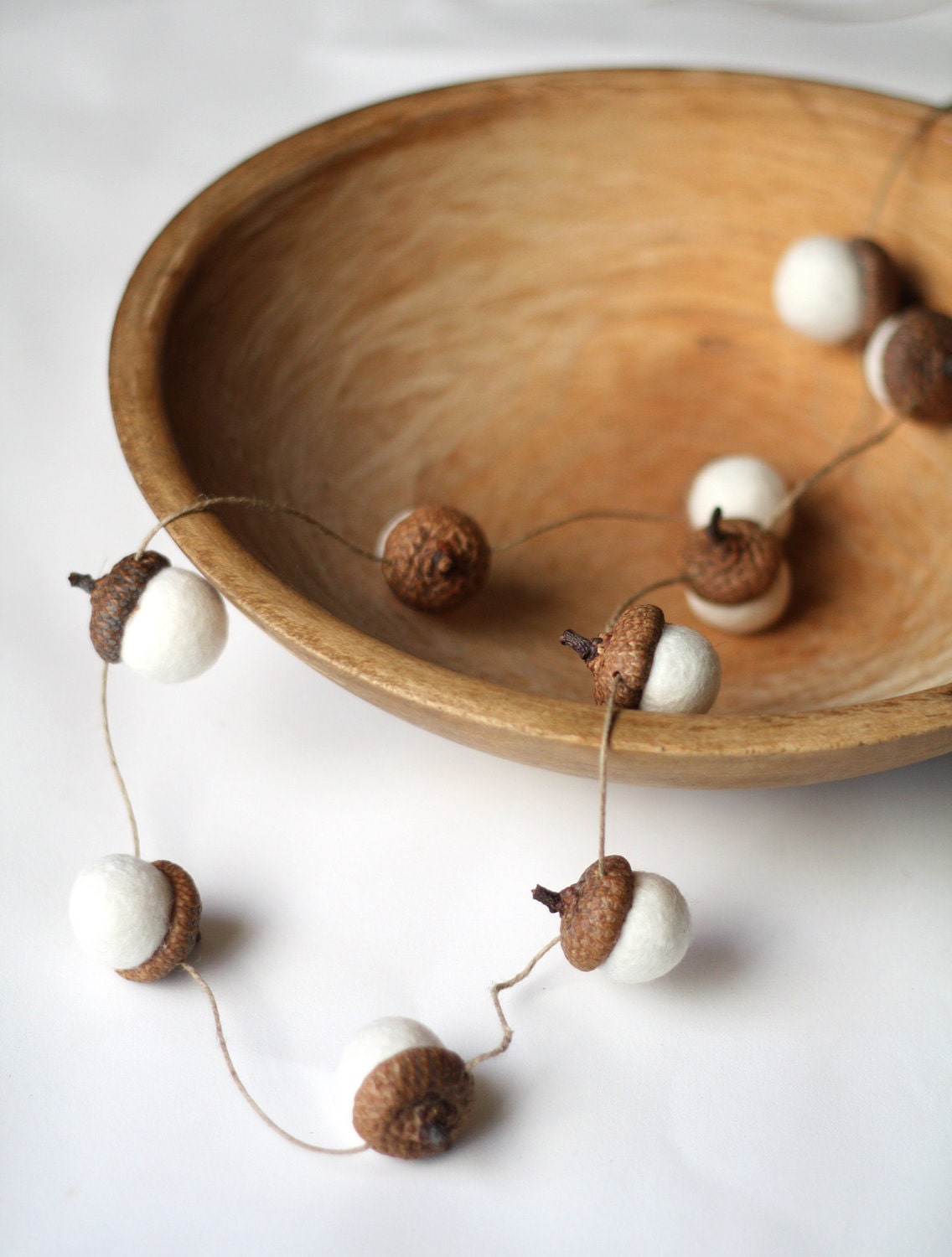 Felted Acorn Garland  - ten handfelted acorns on hemp string - delica