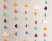 Rainbow Raindrops and Clouds Paper Garland - April Showers, Baby Showers, party decorations