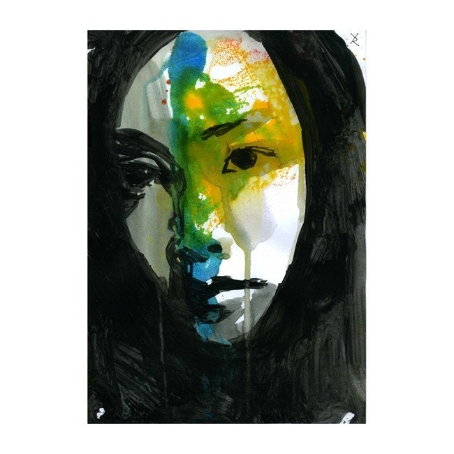 Print watercolor Illustration mixedmedia Portrait Print Drawing Fine Art Hand Signed ink original watercolor mixed media Pearl girl 5/100 .