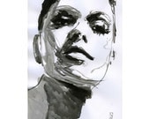 watercolor face Fashion Illustration Portrait Print Drawing Fine Art Hand Signed ink original watercolor mixed media girl 26/100 limited