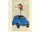 Ballerina Art Original Mixed Media on Fiat 500 Paper Vintage Italian Dictionary