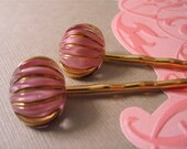 50's Pink and Gold Textured Hairpins / Bobbypins : vintage hollywood glam - Summer SALE 20% off