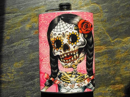 FD284 - Day of the Dead Decorated 8oz. Flask - La Novia